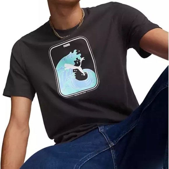 Puma Men's Short-Sleeve Wave Logo-Graphic T-Shirt - Black-shirt - Picture 5 of 12